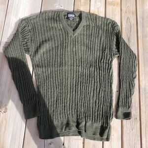Toscani Cable Knit Green V Neck Long Sleeve Sweater Large Cotton Warm Stretch